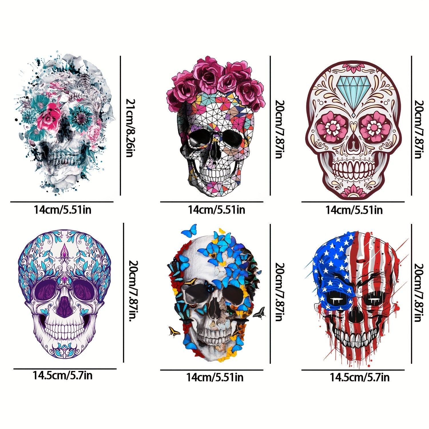 2pcs Halloween Iron On Transfers Skull Pattern DIY Decals Heat Transfer Stickers