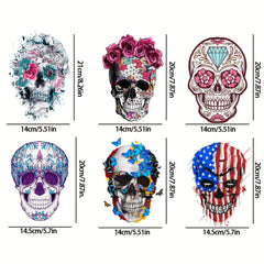 2pcs Halloween Iron On Transfers Skull Pattern DIY Decals Heat Transfer Stickers