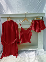 Satin Pajama Set with Robe & Cami Top