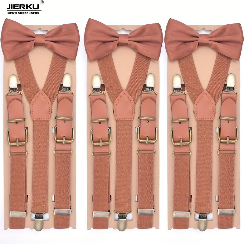 Toddler Suspenders & Bowtie Set Y Back Clips for Boys 1-3 Years