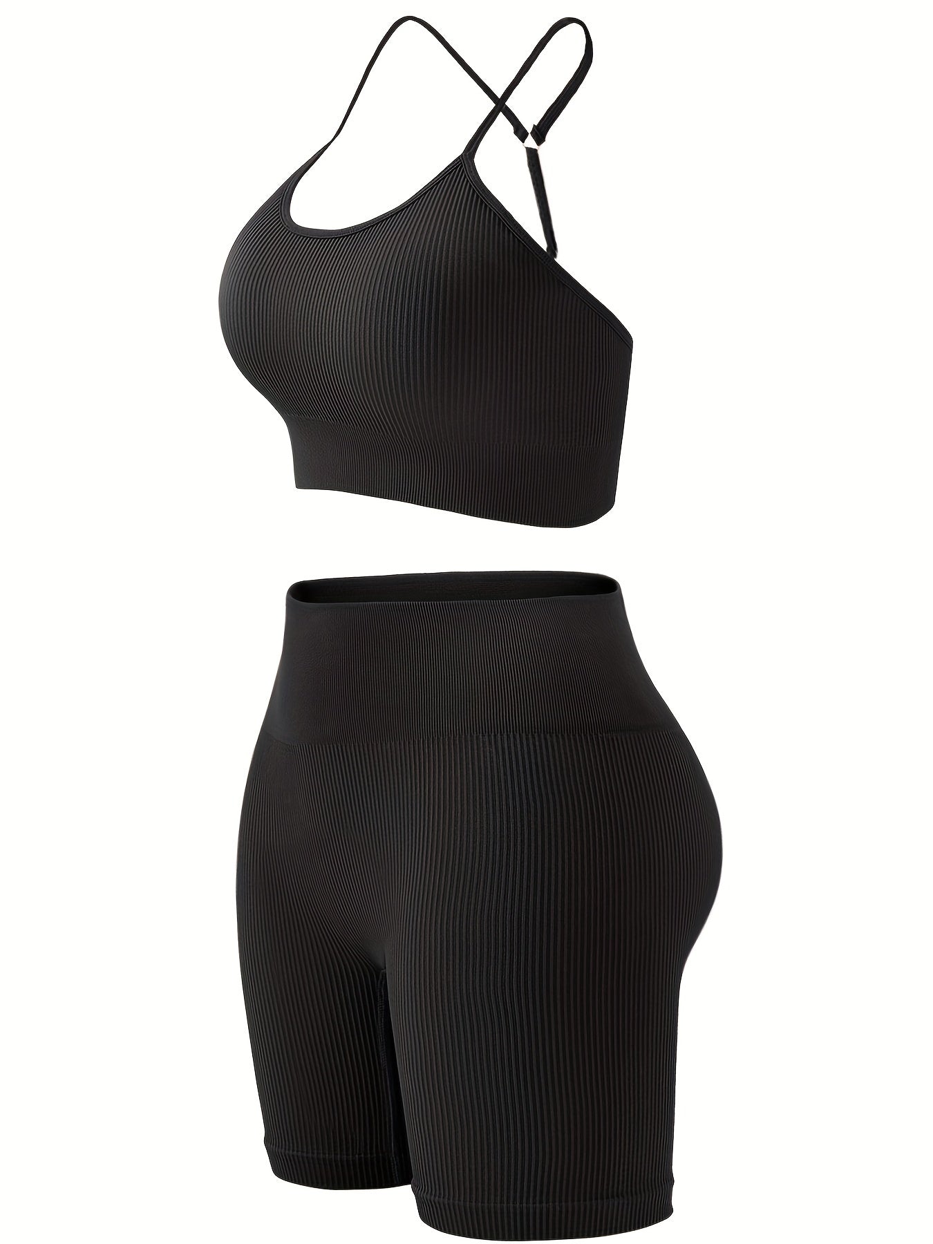 Solid Ribbed Push Up Bra & Panties Lingerie Set