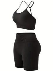 Solid Ribbed Push Up Bra & Panties Lingerie Set