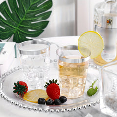 20pcs Silvery Plastic Cups 10 Oz Silver Rimmed Clear Disposable Wine Glasses