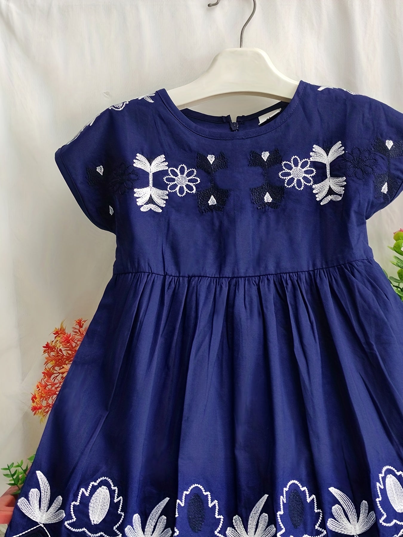 Girls Short Sleeve Cotton Dress Summer Princess Costume Embroidered Outfit