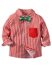 Boys Christmas Striped Bow Tie Overalls Set