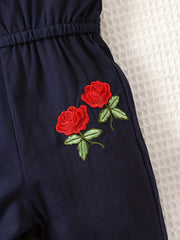 Rose Embroidery Toddler Girls' Jumpsuit Sleeveless Long Outfit