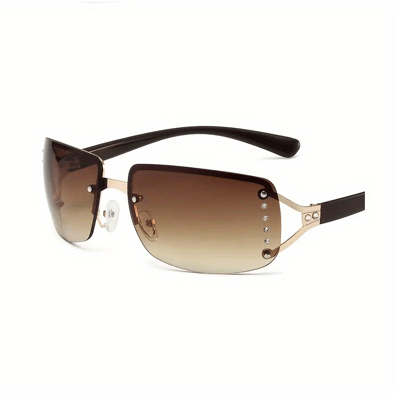 Y2K Rimless Sunglasses Rhinestone Gradient Metal Glasses UV400