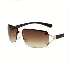 Y2K Rimless Sunglasses Rhinestone Gradient Metal Glasses UV400