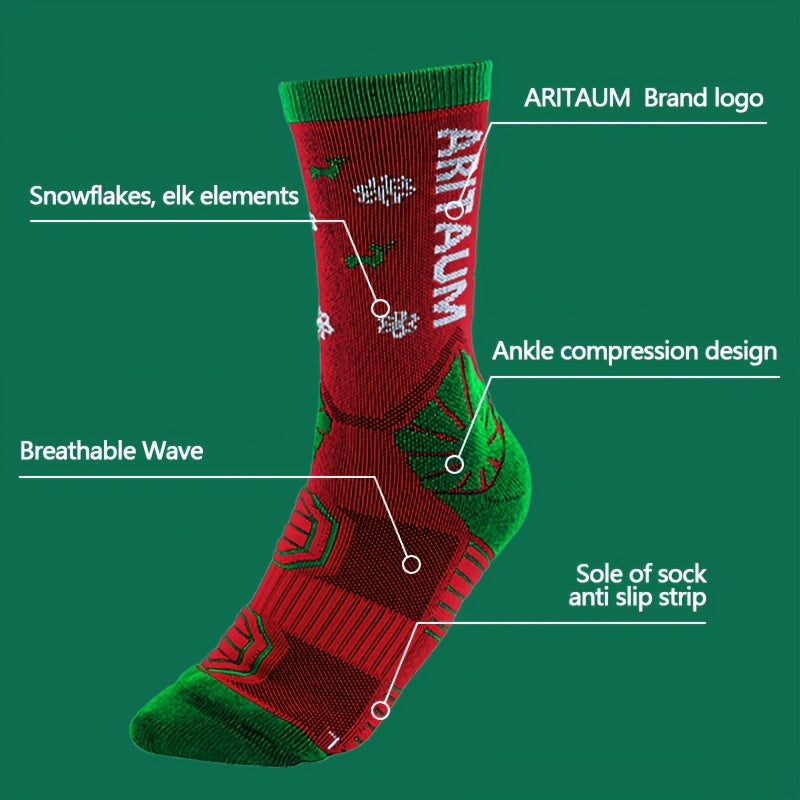 ARITAUM Christmas Socks Men Women Athletic Crew Arch Compression Socks
