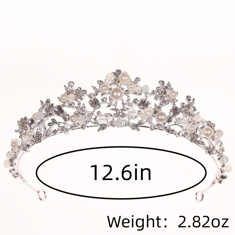 Silvery Crystal Faux Pearl Tiaras And Crowns Headband Rhinestone Hairband Bride