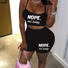 Nope Not Today Print Cami Top & Shorts Set