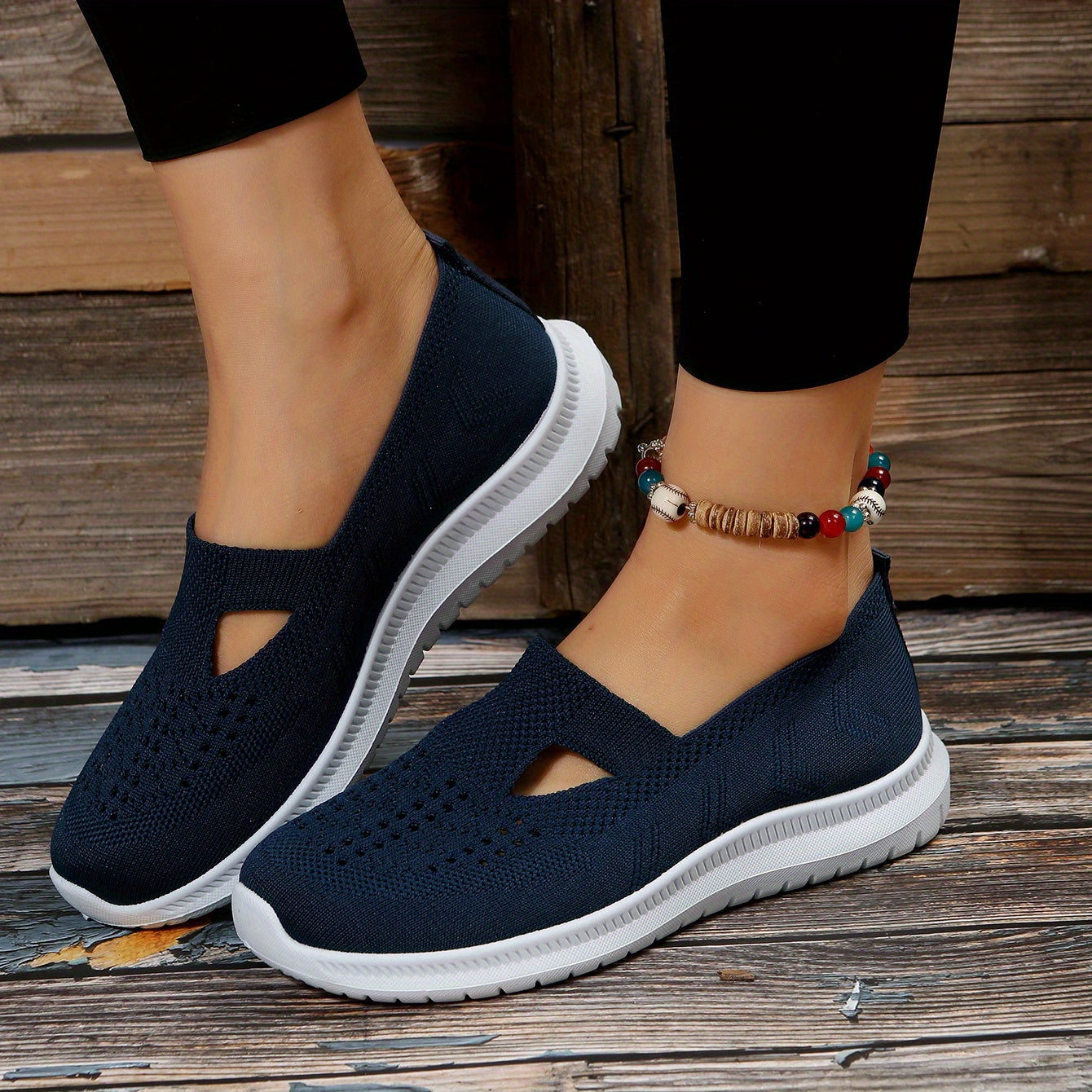 Women's Cut Out Knitted Sneakers Casual Slip On Shoes