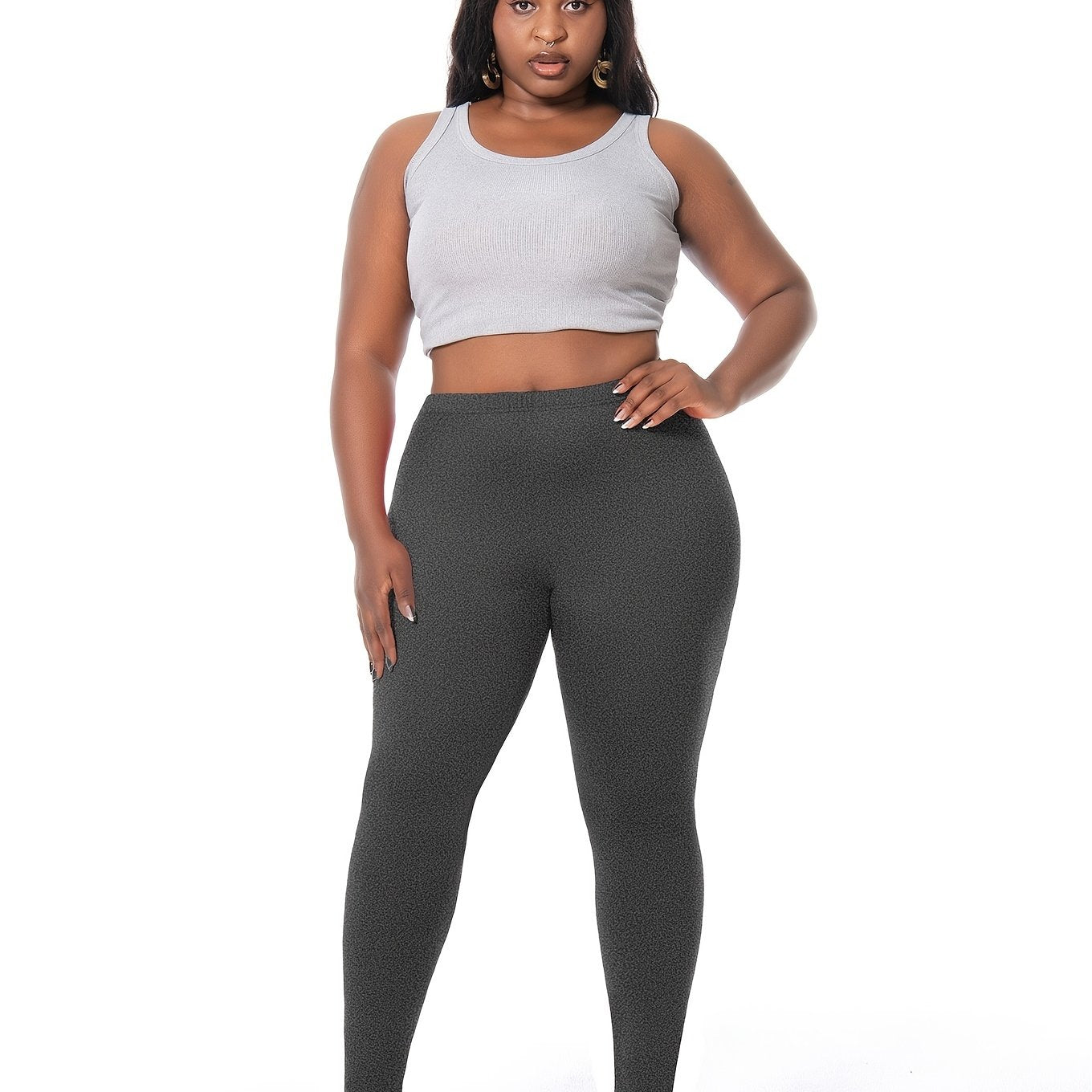 Sporty Leggings Women's Plus High Rise Solid Skinny Stretchy Leggings