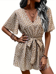 Belted Romper Jumpsuit Short Sleeve Casual Women's Clothing