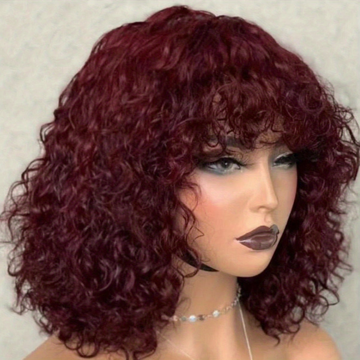 Short Curly Bob Fringe Human Hair Wigs with Bangs