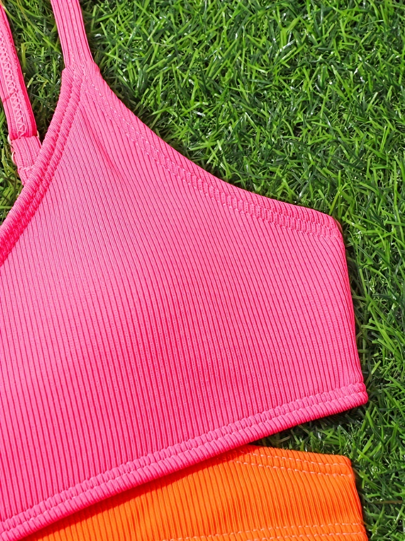 Girls Splicing Top Solid Briefs Bikini Set Beach Vacation Gift