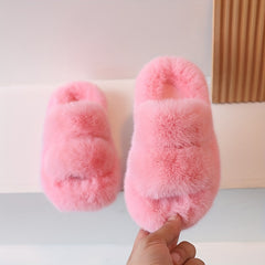 Soft Plush Cozy Slippers Girls Anti-skid Slip-on Shoes Indoor Home