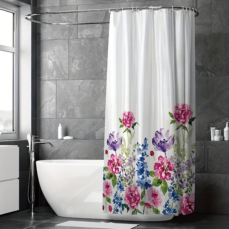 Flower Pattern Shower Curtain Waterproof Bathroom Decor