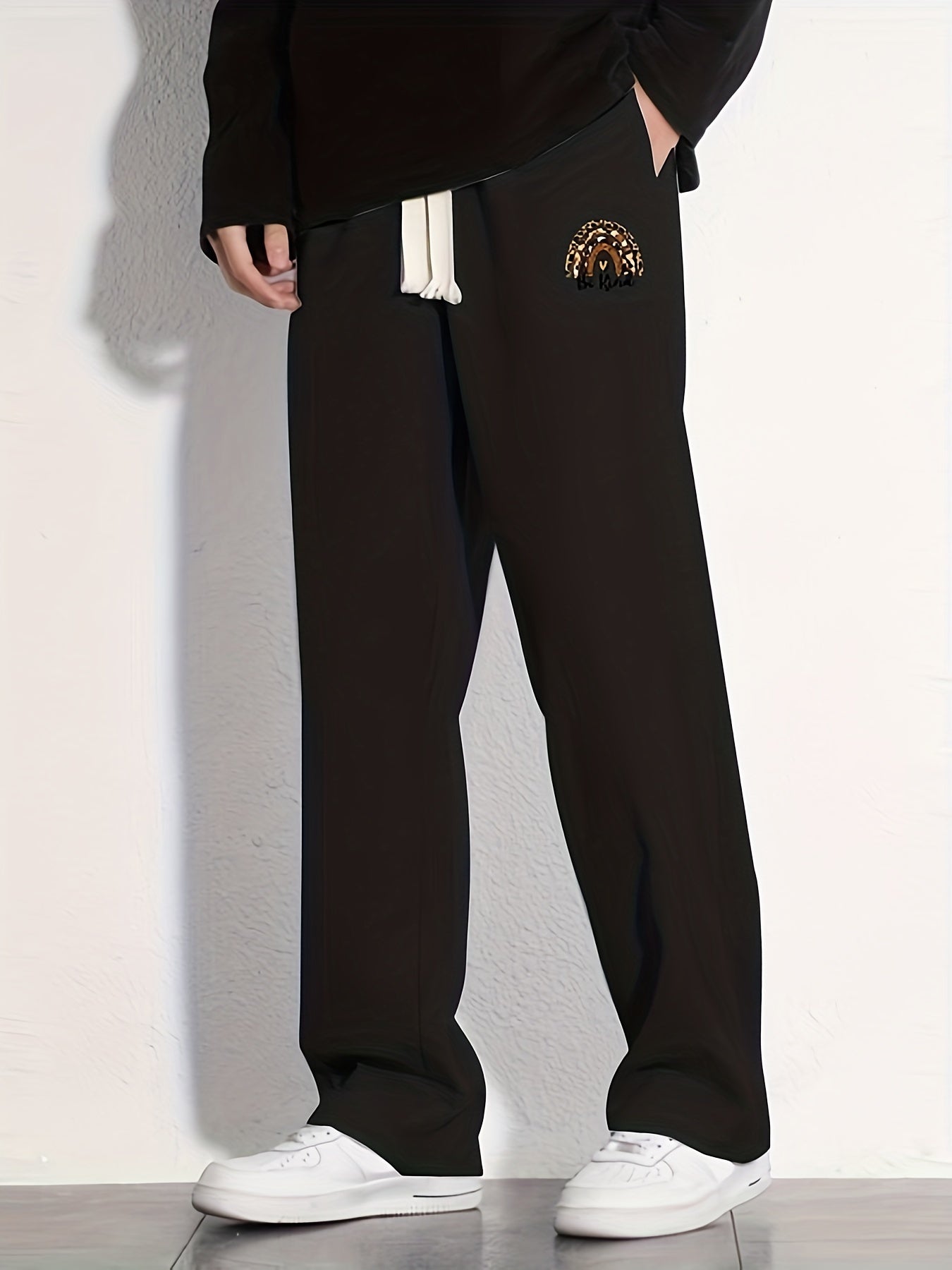 Men's Solid Loose Fit Cotton Sweatpants with Drawstring