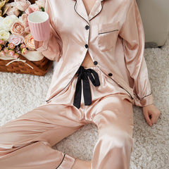 Satin Pajama Top & Pants Set Lightweight Loungewear Sleepwear