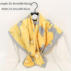 Flower Print Block Scarf Square Shawl Women Head Wrap Sunscreen