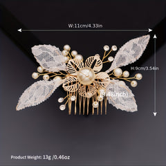 Flower & Lace Charm Hair Comb Faux Pearl Bridal Wedding Headwear
