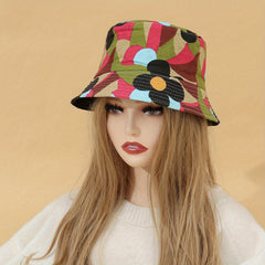 Geometric Leaf Print Fisherman Cap Reversible Bucket Hat