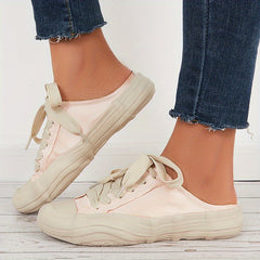 Vintage Lace Up Canvas Mules Sneakers Flat Shoes