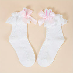 Lace Trim Bow Socks Sweet & Lolita All match Socks Women's Stockings
