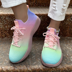 Women's Rainbow Sock Sneakers Knit Lace Up Low Top Running Shoes Lightweight