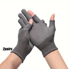 Durable Fingerless Fishing Gloves - 2 Pairs