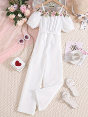 Girls Off Shoulder Summer Jumpsuit for Beach Vacation