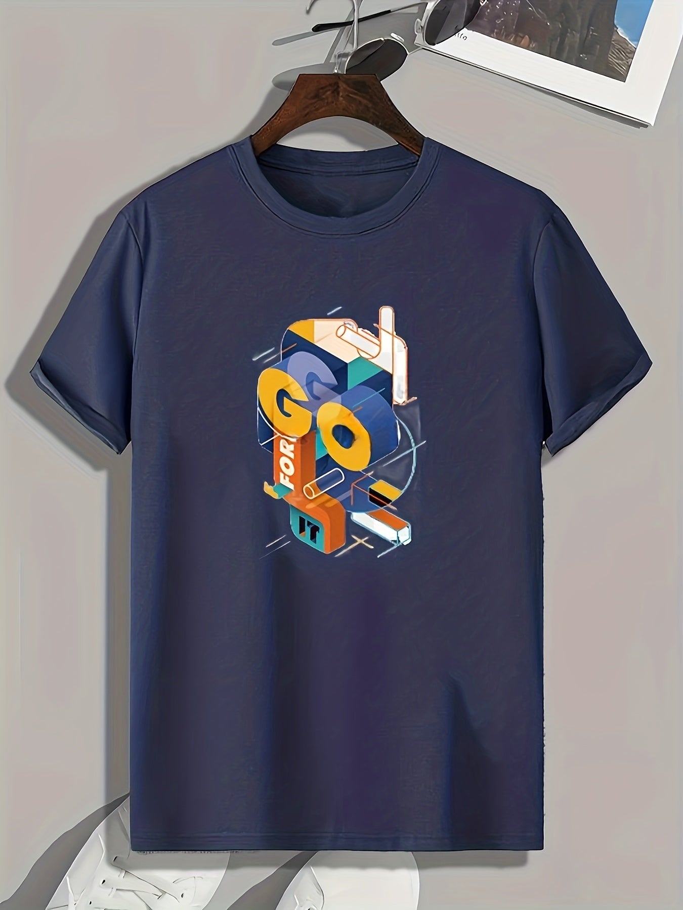 GO FOR IT Pattern Print Men's Comfy Sports T shirt Graphic Tee