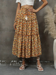 Ditsy Floral Print Skirt Casual Tiered Skirt For Summer