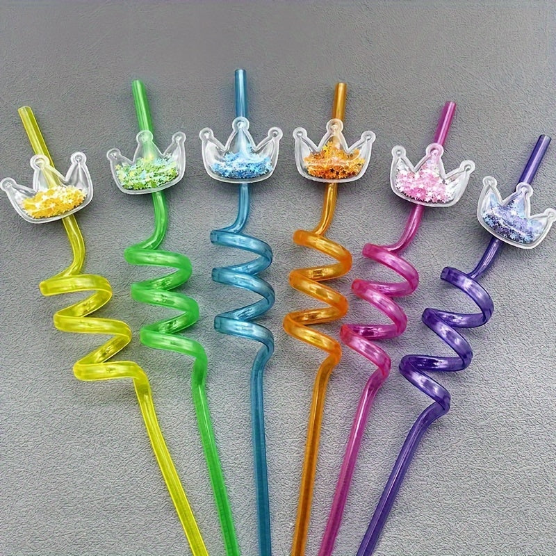 4pcs Glitter Princess Party Favors Crown Drinking Straws