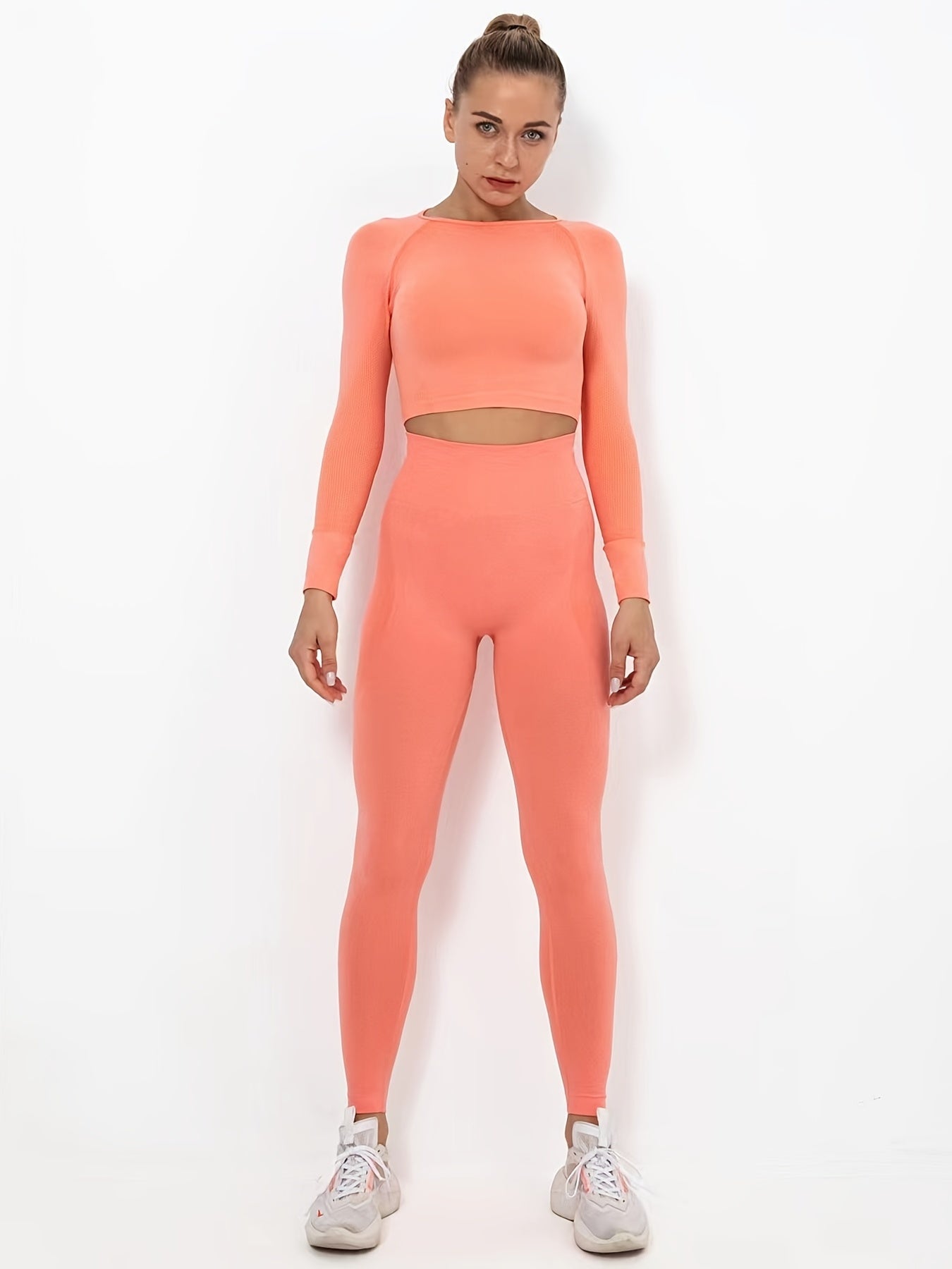 Women's Seamless Long Sleeve Sports Crop Top & Leggings Yoga Suit