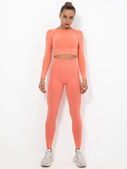 Women's Seamless Long Sleeve Sports Crop Top & Leggings Yoga Suit