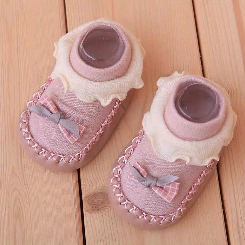Baby Girls Bowknot Leather Floor Socks Non-slip Soft Shoes And Socks