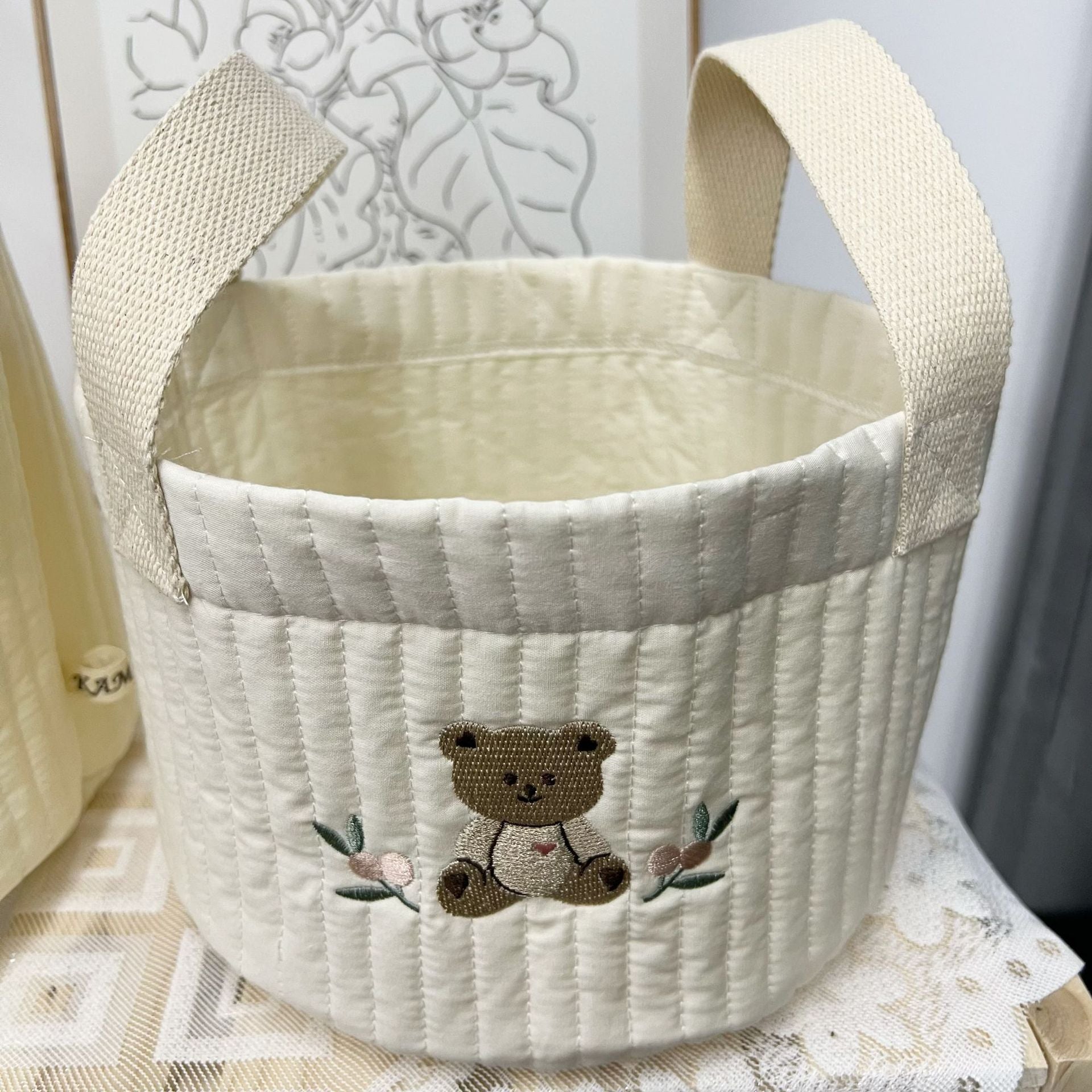 Quilted Fabric Storage Bucket for Baby's Room