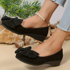 Women's Solid Flat Slip-On Shoes Comfortable Closed Toe with Bowknot Detail