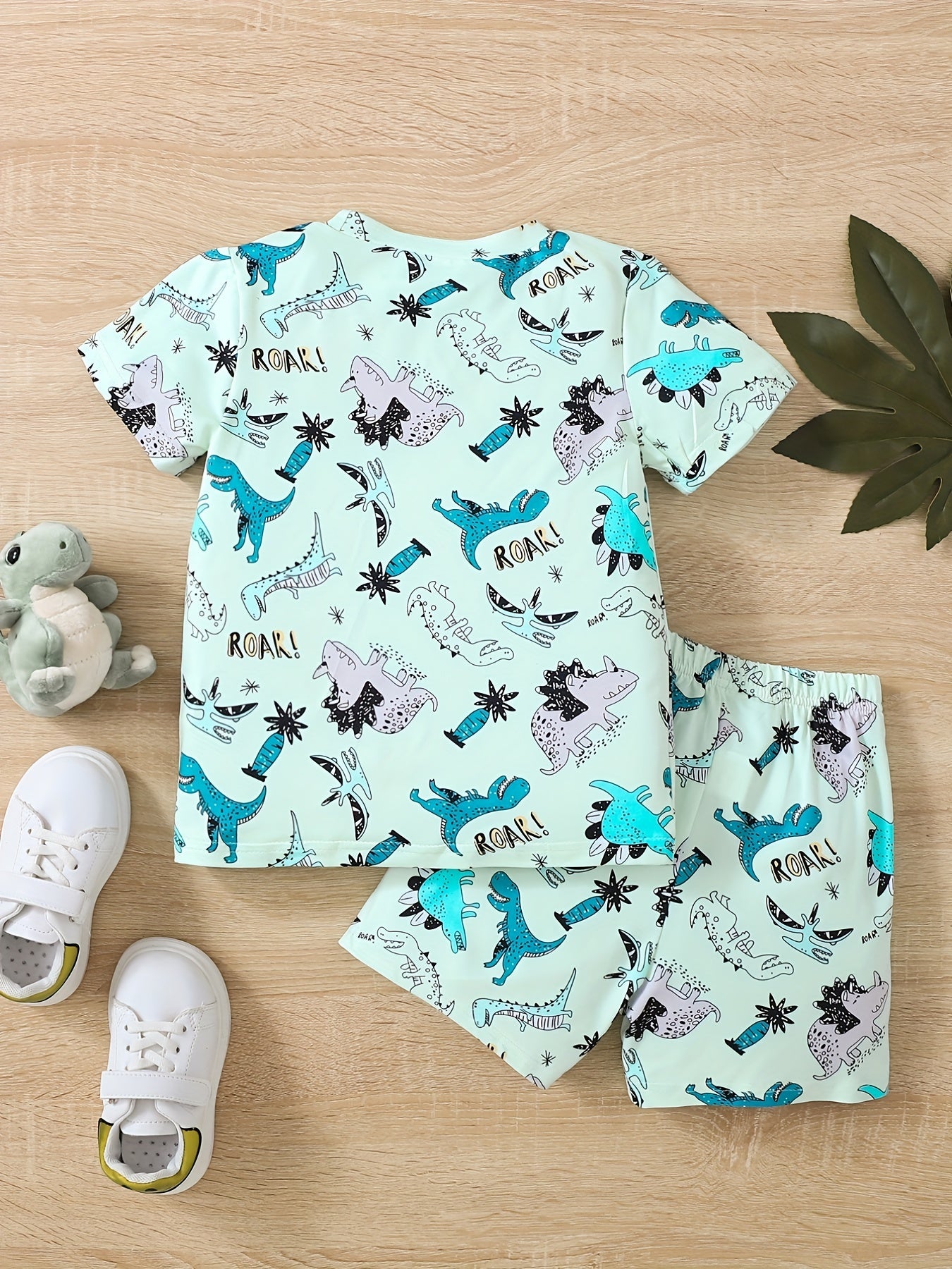 Dinosaur Full Body Print T shirt & Shorts Set Outfit For Boys Kids