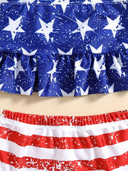 2pcs Baby Girls Star Print Camisole Top & Striped Shorts Swimsuit