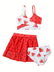 Watermelon Style 3pcs Swimsuit Set For Girls Summer Vacation