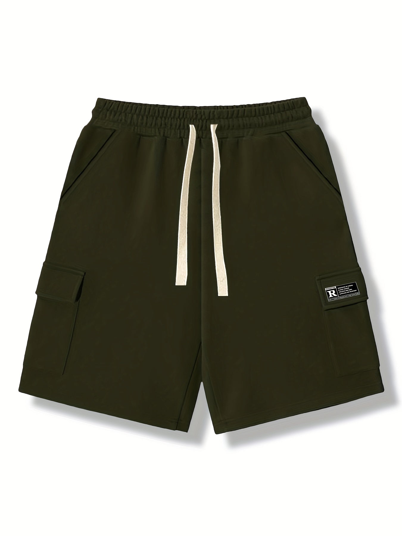 Letter Print Cargo Shorts Men's Casual Pocket Waist Drawstring Cargo Shorts