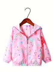 Girls' Unicorn Print Hooded Jacket