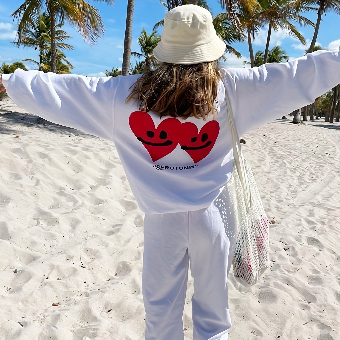 Heart Print Sports Sweatshirt Women's Tops