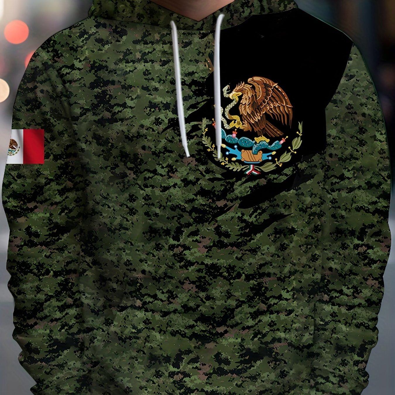 Mexico Eagle Print Camo Hoodie Mens Graphic Hooded Pullover