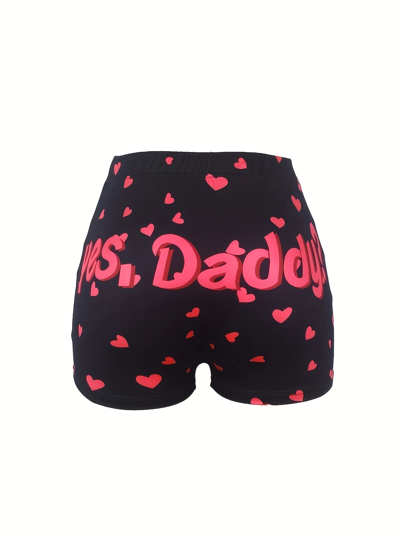 Casual Shorts Women's Plus Heart Letter Print Elastic High Rise