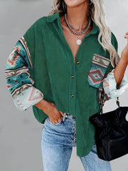 Colorblock Southwestern Print Button Up Blouse