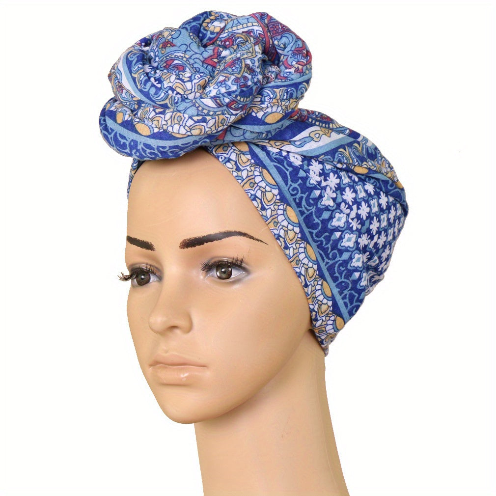 Paisley Printed Hijab Knotted Turban Cap Elastic Head Wrap